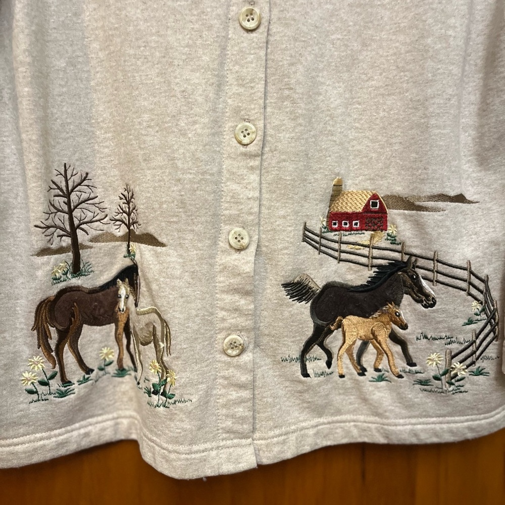 KORET Women’s Embroidered Horse Cardigan in Beige M - Picture 3 of 7